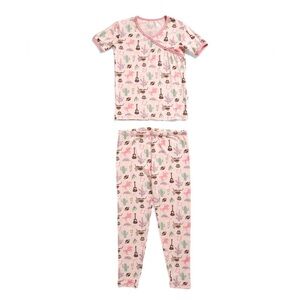 Kickee Pants NWT RODEO PEACH BLOSSOM Print Pajama Set in Pink and Brown SIZE 8